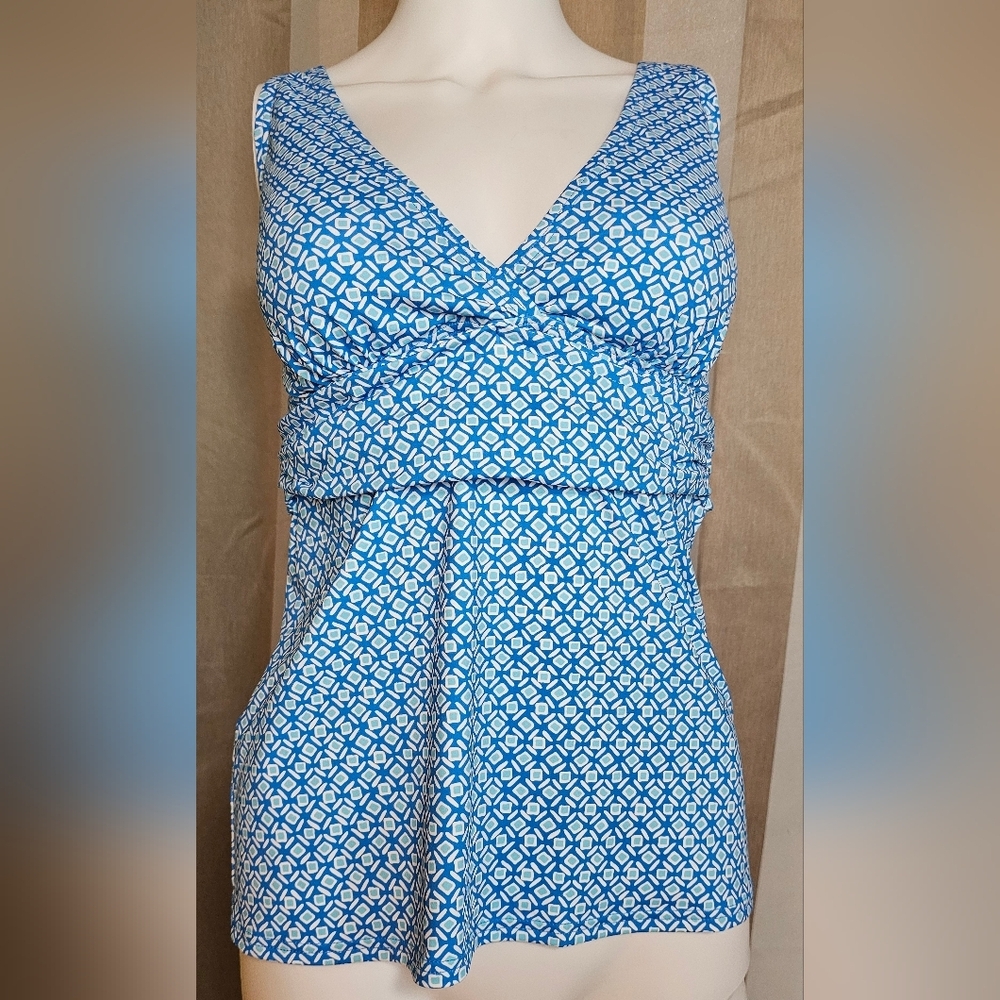 Lands' End Tankini Top Blue Geometric Print Women's Swim NWT Size Small